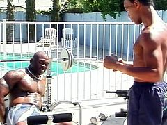 Winston is working out on the weight bench with Bobby. Bobby is more than a workout buddy and more than a spotter. He's Winston's lover and while he's on the bench, he starts sucking his cock. This is their favorite cooldown activity in between sets. Subscribe now for more hot black gay action!