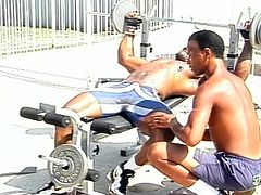 Winston is working out on the weight bench with Bobby. Bobby is more than a workout buddy and more than a spotter. He's Winston's lover and while he's on the bench, he starts sucking his cock. This is their favorite cooldown activity in between sets. Subscribe now for more hot black gay action!