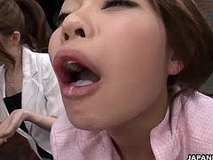 Asian bitches getting cock hungry as the lip stick works