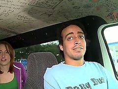 Sara Madison is talking with us as she is getting a ride. The brunette is picked up on her way to the mall and we trick her to get naked and to suck some cock.