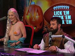 Playboy's Morning Show here features a Halloween-themed show. The pretty ladies being interviewed are all dressed up, just like the d. j. 's. Women dressed as nun, Nefertiti, a prostitute and a mermaid have come together at this party. Enjoy!