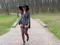 Jeny Smith naked walk in a park.