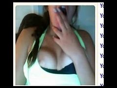 Omegle - girl shows her tits for cum