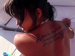 Lovely brown bunny is on a boat and she is giving a blow job. She is also doing anal and her ass is moving in the same motion as the boat is shaking in this scene.