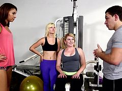 He has a stack of bills and he is going to spend it the way he wants. The gym hunk goes around, offering the hot babes all sorts of money, to show him their big boobs. The blonde in particular has nice natural tits.