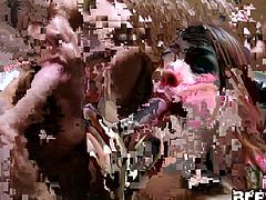 Here is proof that women are much nastier at bachelorette parties, than guys could think about, being at their bachelor parties. These chicks are already getting wet, when the stripper shows up. They take turns sucking and fucking him.