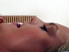 Blonde Sandra Sanchez tries her hardest to make hard dicked fuck buddy bust a nut with her mouth