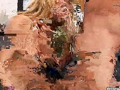Blonde wench with gigantic knockers and bald twat her best to make man bust a nut after tugjob