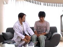 A Japanese doctor was trying to figure out, why her patient was feeling depressed. She started touching his body and reached him, but he was not interested, until she began to suck his dick. She found that the frustration of the guy was due to the absence of sex.
