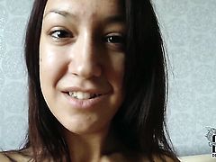 With hairless muff spends time fucking herself