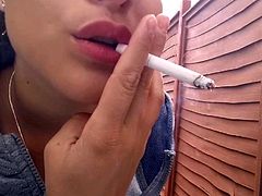 Smoking outdoor tease