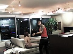 Fed up with regular boob groping, fingering lesbian sessions? In this video, a dominating lesbian babe is fucking two shy babes. This one is different from other female dominating lesbian videos and this one doesn't feature any hardcore action.
