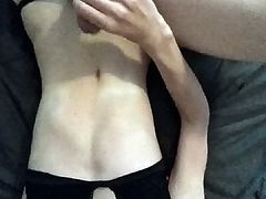 Crossdressing cum on belly