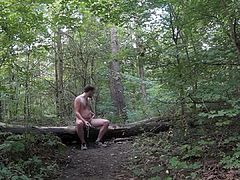 Outdoor in chains getting caught handjob