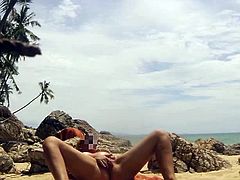 Thailand public beach masturbation and orgasm