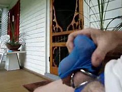 masturbation & a huge ejaculation on the porch