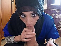 Super cute arab legal age teenager sucks giant ramrod with her hungry throat