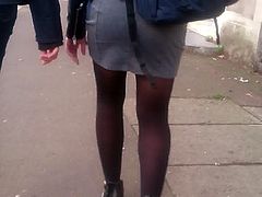 Candid black pantyhose teen