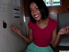 Today we have Skin Diamond in our pleasures room. We are talking about news in her life, when a long, hard dick comes out of the gloryhole. This sight definitely excites her and without many words, she gets to work. Watch Skin sucking dick and balls, on knees, with great passion. Relax and enjoy!