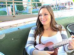 This young babe gets sexual pleasure by displaying her assets in public and miss this video at your own risk. While playing guitar, she flashed her firm tits and licked nipples. She had shown her fleshy ass to strangers. Her BF recorded the daring adventures and uploaded them here, for our pleasure.