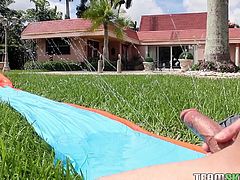 Bored with regular bedroom sex, I planned hardcore sex with Catherine in the garden on weekend and she was thrilled. She offered me sultry blowjob, rode my rock hard dick and I fucked her from behind. She moaned really loud and we had great fun outdoors.