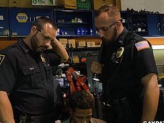 They busted up a chop shop and interrogated one of the suspects, by making him suck on their rock hard cocks. If he makes them cum and gives them the info they need, he might get off free with a warning.
