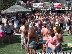 Jaw dropping group of wild amateur college babes flashing off their amazing tits on the beach during spring break