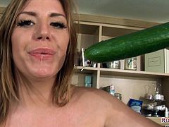 Big tits Yuffie Yulan playing with her juicy boobs and fucking herself with a cucumber