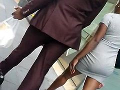 Sexy Tall Dark Skin Ebony In Tight Grey Dress.mp4