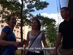 This hot czech couple is always horny. They meet a film producer on the street and she offers to give them some cash, if they fuck each other out in the woods. Of course they agree and have some hardcore sex outdoors.