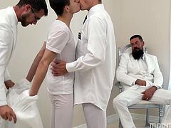If seeing three hot guys having sex isn't enough for you, check out Mormon Boys! These well-dressed religious guys get it on, and this lucky bearded guy is really getting a treat. He has both of these other boys sucking his cock at the same time!