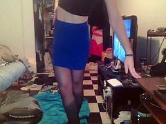 Sissy in Blue Pencil Skirt and Heels