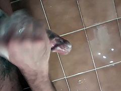 Stroking my shaved cock with soap