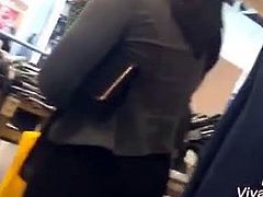 Black lady with tight dress and nice tits in mall
