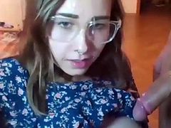 Nerd wife gets messy facial on cam