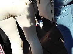 Hot MILF ass in tight white jeans
