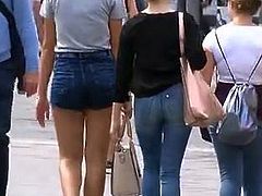 Tall Blonde Bubble Butt In Tight Jean Shorts