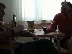 Russian mom and son fuck on bed and on kitchen table