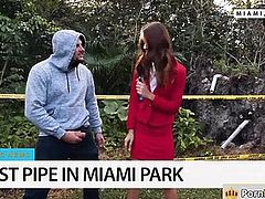 Horny news reporter getting fucked by a bystander