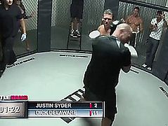 Breasty babe's screwed backtage by a sexually excited fighter