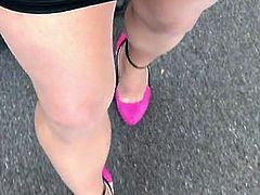 Sissy walking in stockings and high heels!