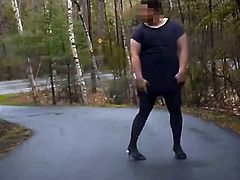 Expose myself and strip to red corset in random driveway