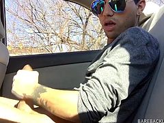 Our featured solo boy of the week is Lucas Prescott, a big dick twink who has decided to jerk off in his car. He pushes his pants down to his knees and quickly works up a stiff one, while looking around to make sure no one is approaching. Moving to the back seat, Lucas kicks back and continues jacking off. After a nice long stroking, the young Latino pulls his shirt up, so he can cum on his belly, and keeps looking out the windows to make sure he wont get caught. After cleaning up, Lucas pulls