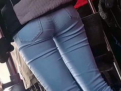 Candid - a fucking small butt in tight blue jean