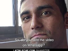 Shy Latin straight guy barebacked on camera for money