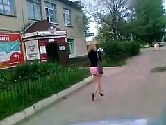 Girl in extremly short skirt in the street