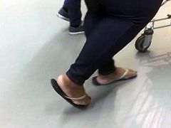 Candid BBW Fat Feet in Flip Flops (shoe and foot fetish)