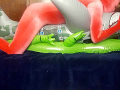 Zentai pink velour inflatable humping