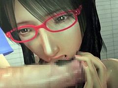 Geeky 3D hentai slut gives POV head