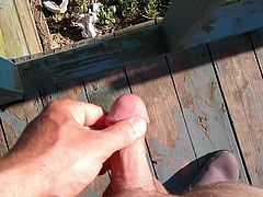 Pissing off porch after morning nut